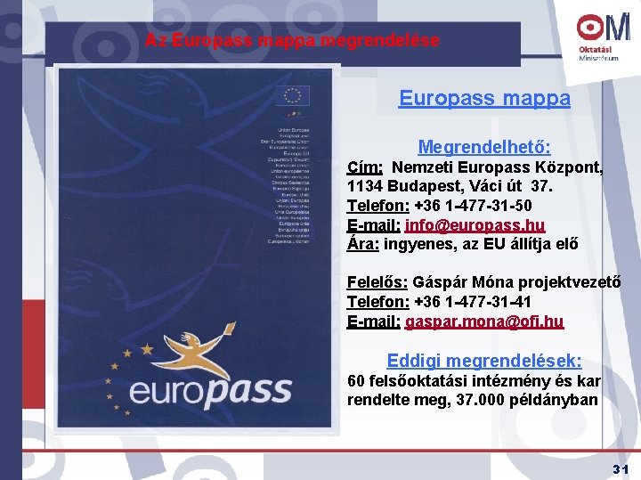 Az Europass mappa megrendelése Europass mappa Megrendelhető: Cím: Nemzeti Europass Központ, 1134 Budapest, Váci
