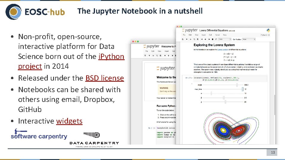 The Jupyter Notebook in a nutshell • Non-profit, open-source, interactive platform for Data Science