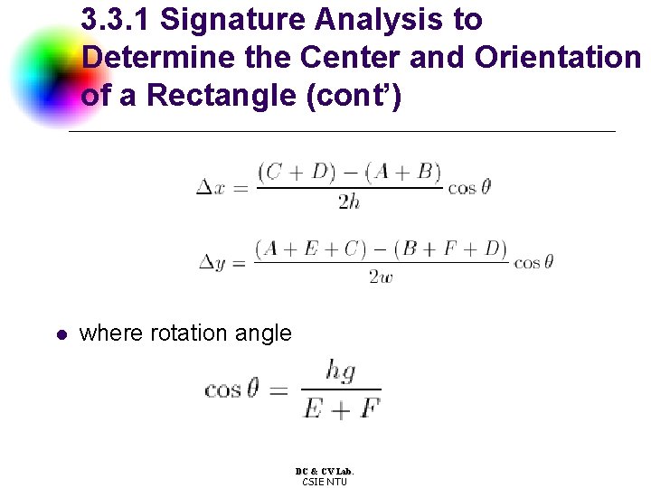 3. 3. 1 Signature Analysis to Determine the Center and Orientation of a Rectangle