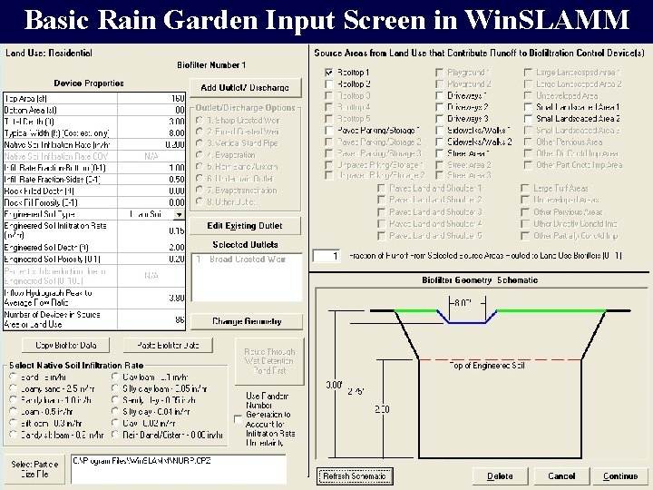 Basic Rain Garden Input Screen in Win. SLAMM 