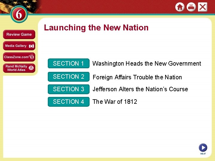 Launching the New Nation SECTION 1 Washington Heads the New Government SECTION 2 Foreign