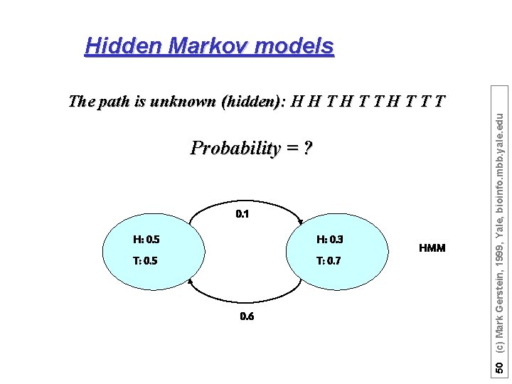 Hidden Markov models Probability = ? 0. 1 H: 0. 5 H: 0. 3