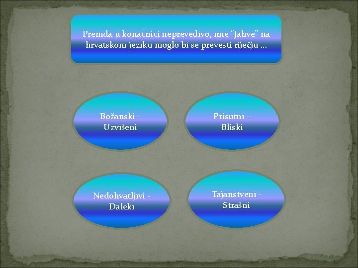 Premda u konačnici neprevedivo, ime “Jahve” na hrvatskom jeziku moglo bi se prevesti riječju