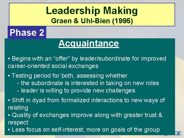 Leadership Making Graen & Uhl-Bien (1995) Phase 2 Acquaintance • Begins with an “offer”
