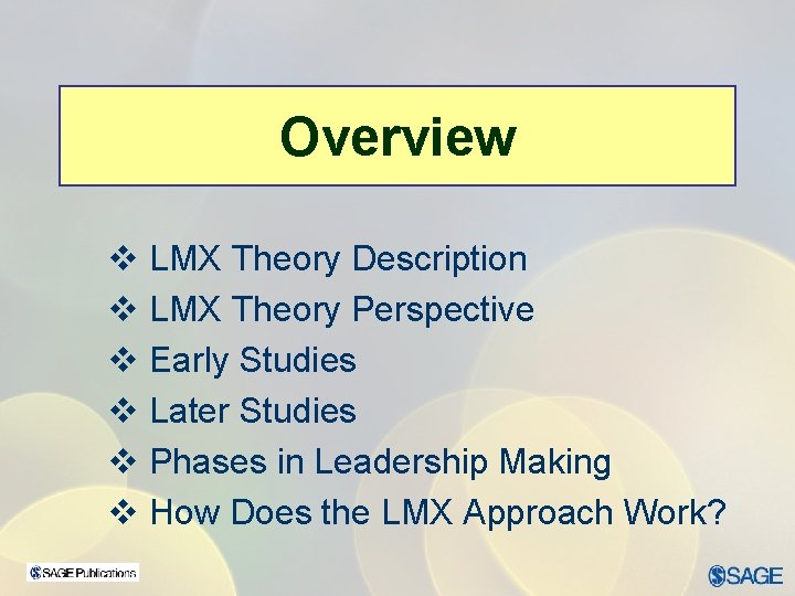 Overview v LMX Theory Description v LMX Theory Perspective v Early Studies v Later