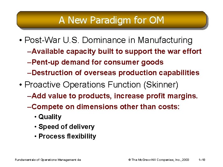 A New Paradigm for OM • Post-War U. S. Dominance in Manufacturing –Available capacity