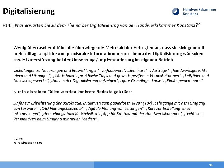 Digitalisierung F 14: „Was erwarten Sie zu dem Thema der Digitalisierung von der Handwerkskammer