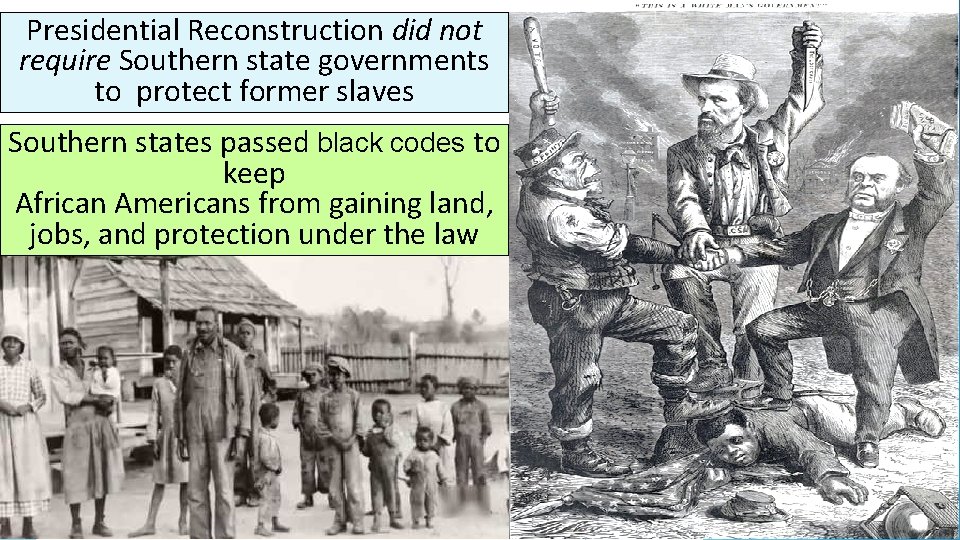 Presidential Reconstruction did not require Southern state governments to protect former slaves Southern states