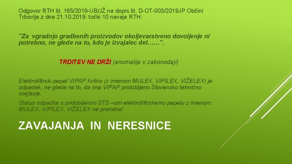 Odgovor RTH št. 165/2019 -UB/JŽ na dopis št. D-OT-003/2019 JP Občini Trbovlje z dne