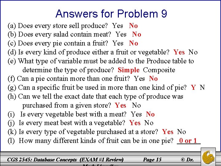 Answers for Problem 9 (a) Does every store sell produce? Yes No (b) Does