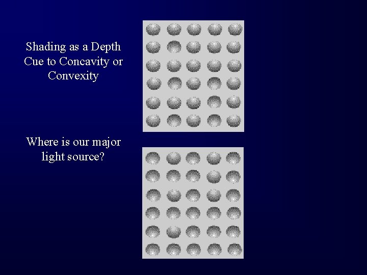 Shading as a Depth Cue to Concavity or Convexity Where is our major light