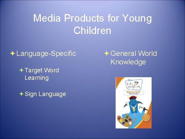 Media Products for Young Children Language-Specific Target Word Learning Sign Language General World Knowledge