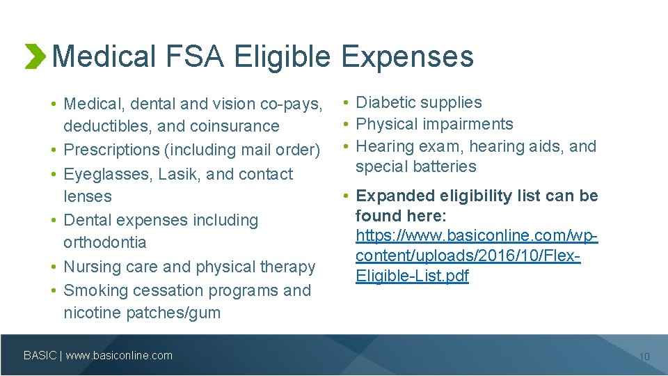 Medical FSA Eligible Expenses • Medical, dental and vision co-pays, deductibles, and coinsurance •