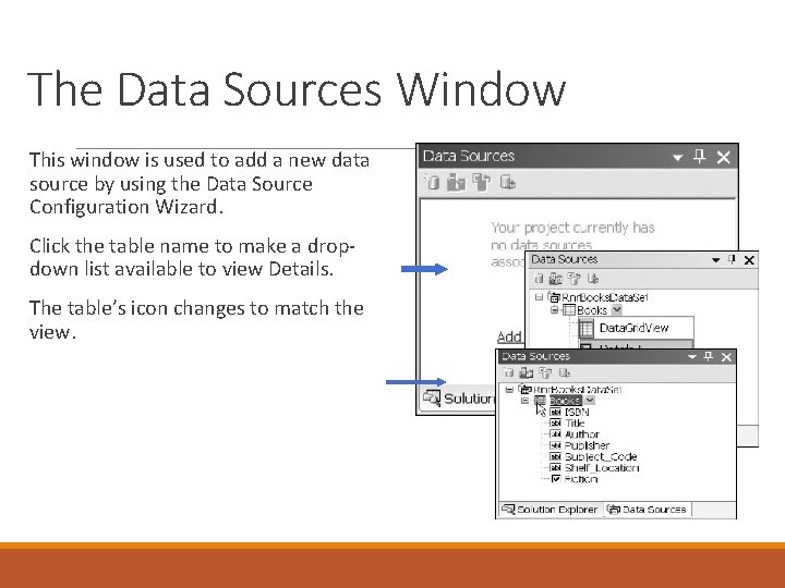 The Data Sources Window This window is used to add a new data source