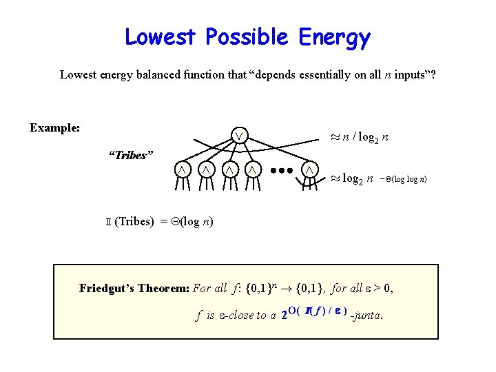 Lowest Possible Energy Lowest energy balanced function that “depends essentially on all n inputs”?