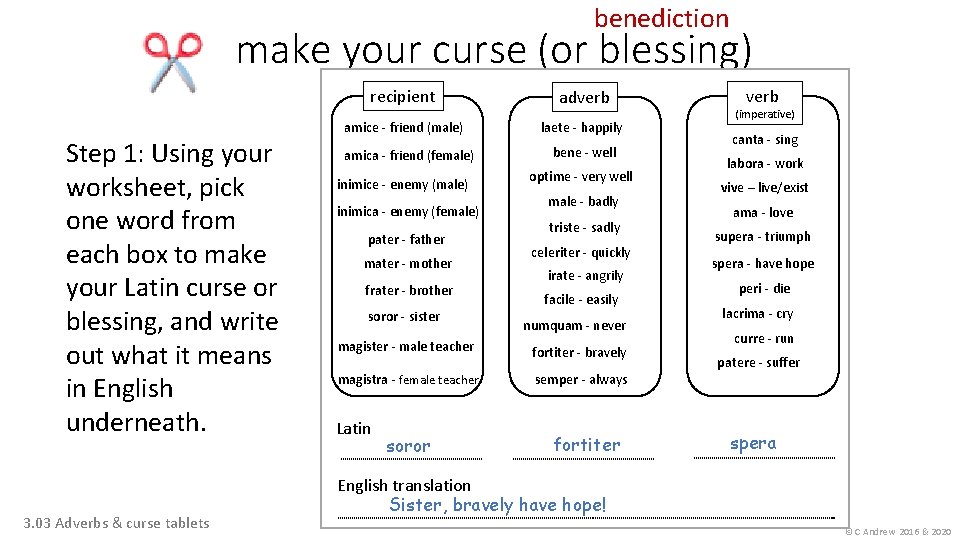 benediction make your curse (or blessing) Step 1: Using your worksheet, pick one word