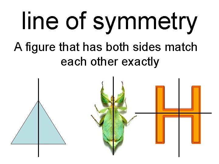 line of symmetry A figure that has both sides match each other exactly 