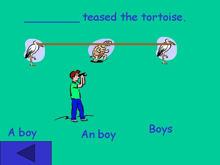 ____ teased the tortoise. A boy An boy Boys 