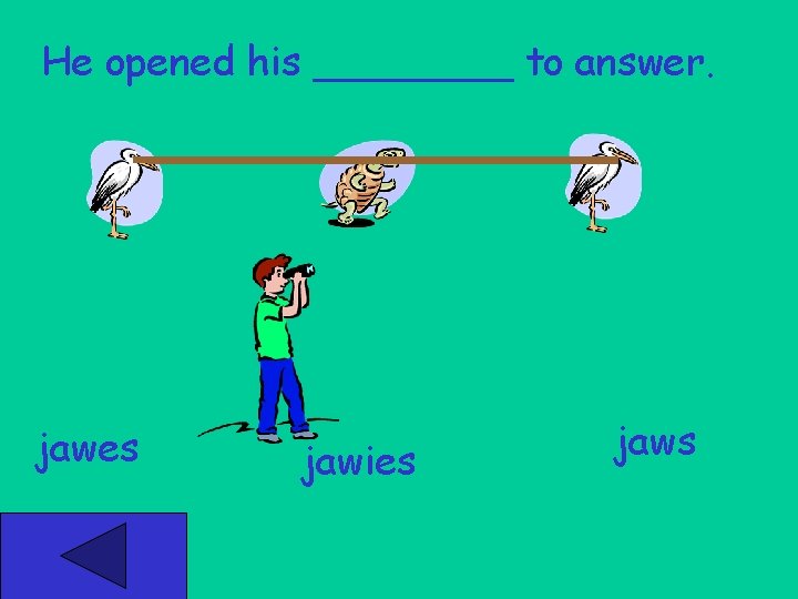 He opened his ____ to answer. jawes jawies jaws 