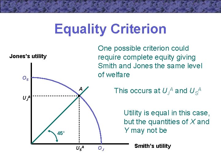 Equality Criterion One possible criterion could require complete equity giving Smith and Jones the