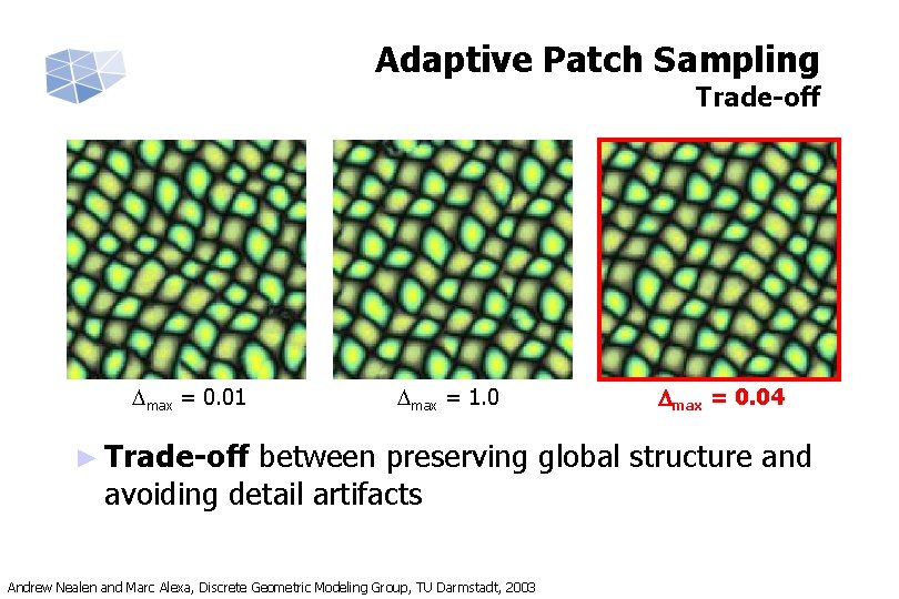 Adaptive Patch Sampling Trade-off max = 0. 01 max = 1. 0 ► Trade-off