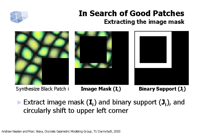 In Search of Good Patches Extracting the image mask Synthesize Black Patch i Image