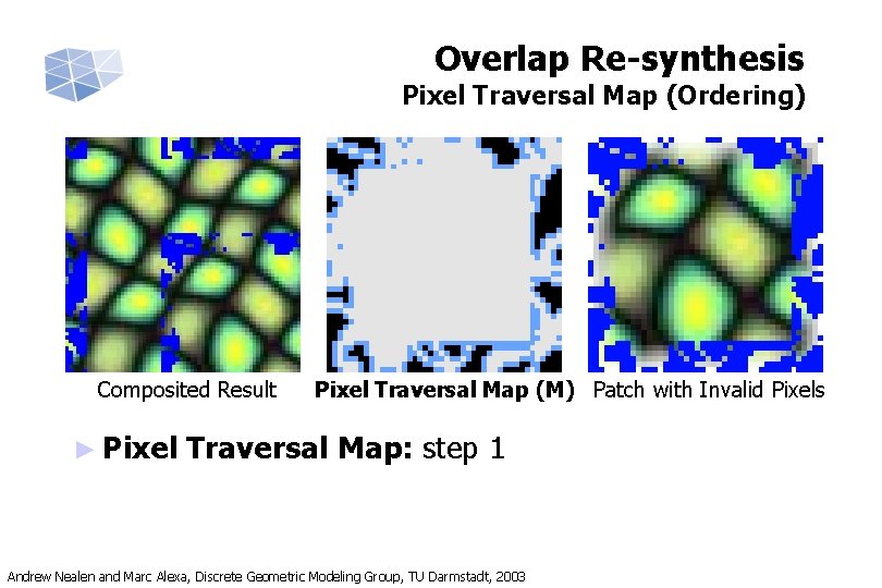 Overlap Re-synthesis Pixel Traversal Map (Ordering) Composited Result ► Pixel Traversal Map (M) Patch