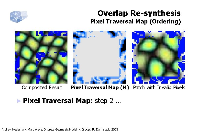 Overlap Re-synthesis Pixel Traversal Map (Ordering) Composited Result ► Pixel Traversal Map (M) Patch