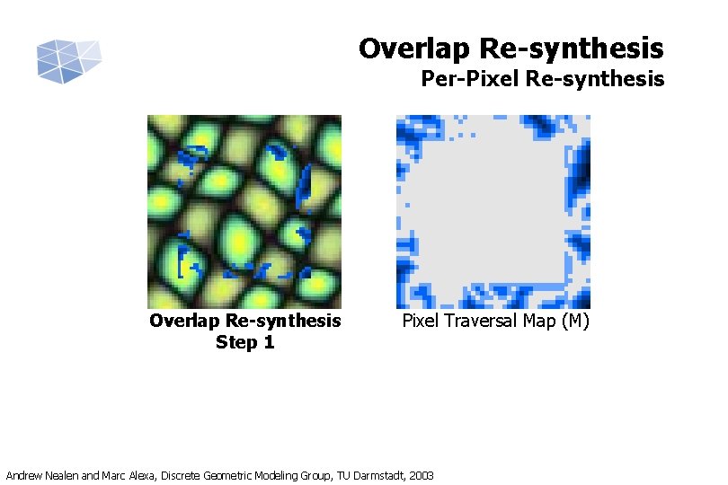 Overlap Re-synthesis Per-Pixel Re-synthesis Overlap Re-synthesis Step 1 Pixel Traversal Map (M) Andrew Nealen