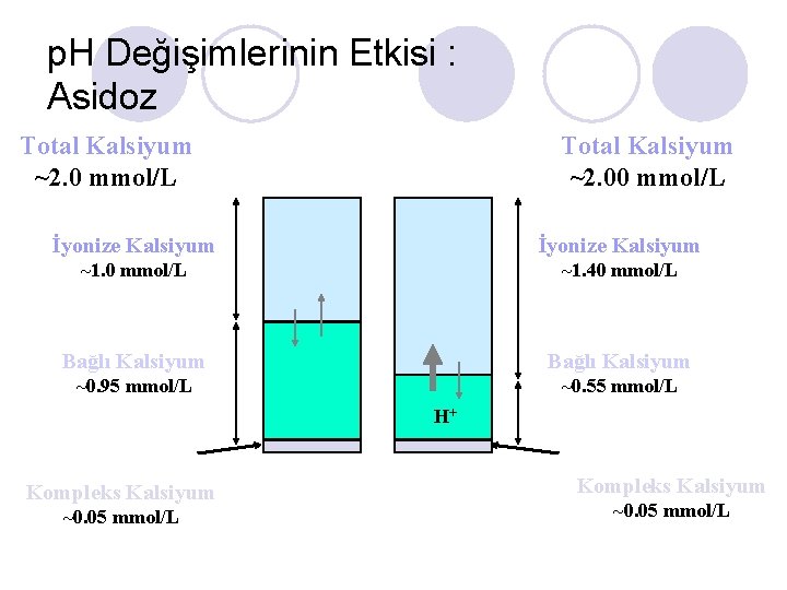 p. H Değişimlerinin Etkisi : Asidoz Total Kalsiyum ~2. 0 mmol/L Total Kalsiyum ~2.