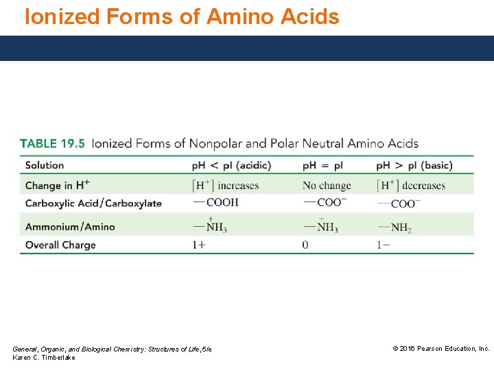 Ionized Forms of Amino Acids General, Organic, and Biological Chemistry: Structures of Life, 5/e