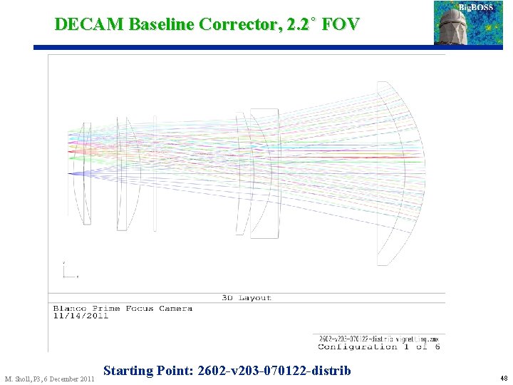 DECAM Baseline Corrector, 2. 2˚ FOV M. Sholl, P 3, 6 December 2011 Starting