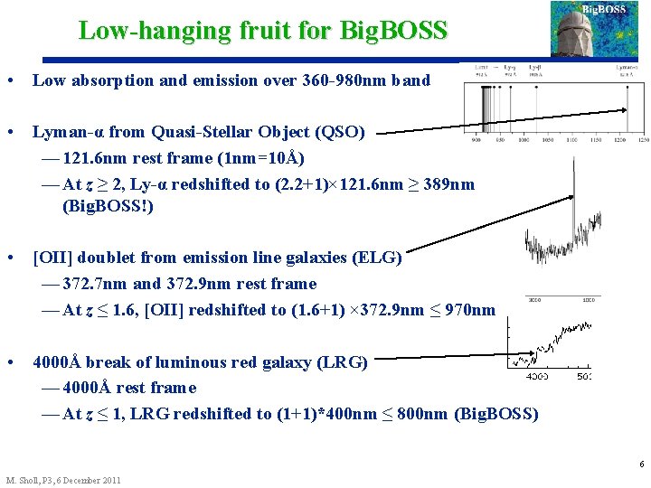 Low-hanging fruit for Big. BOSS • Low absorption and emission over 360 -980 nm