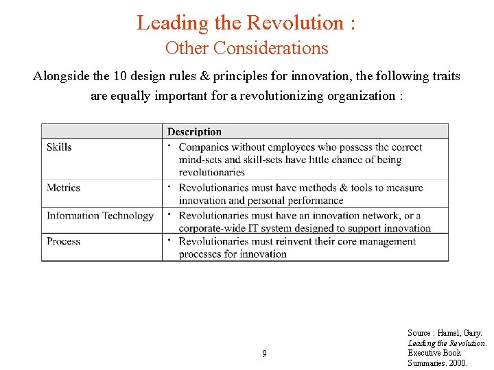 Leading the Revolution : Other Considerations Alongside the 10 design rules & principles for