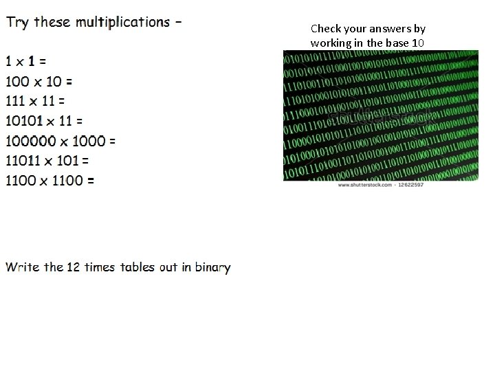 Check your answers by working in the base 10 