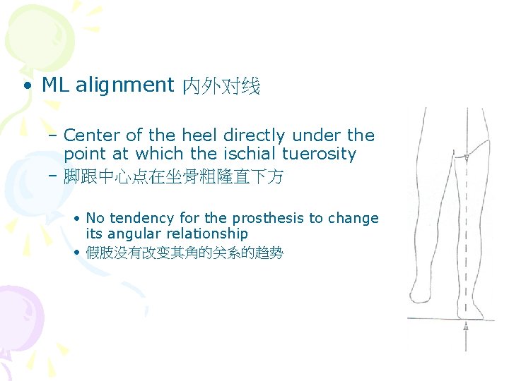  • ML alignment 内外对线 – Center of the heel directly under the point