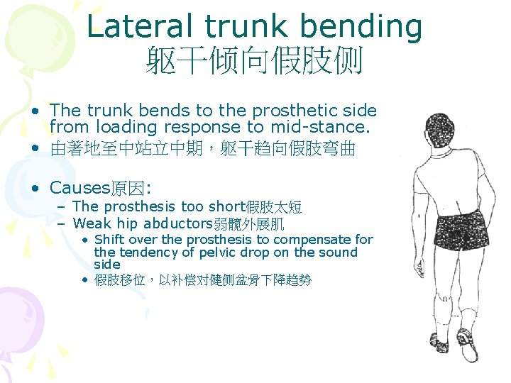 Lateral trunk bending 躯干倾向假肢侧 • The trunk bends to the prosthetic side from loading