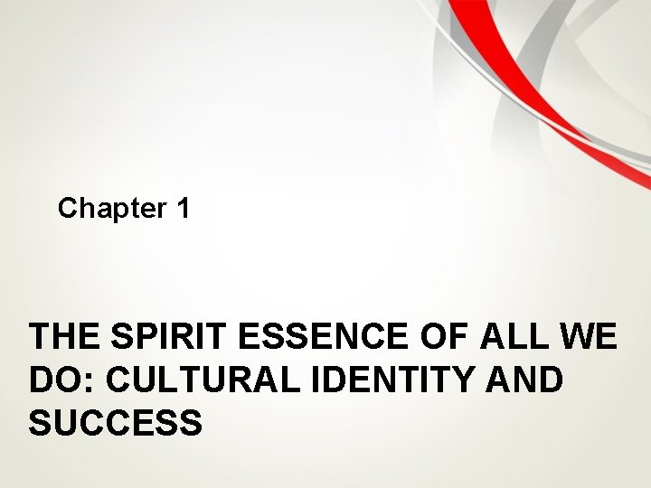Chapter 1 THE SPIRIT ESSENCE OF ALL WE DO: CULTURAL IDENTITY AND SUCCESS 