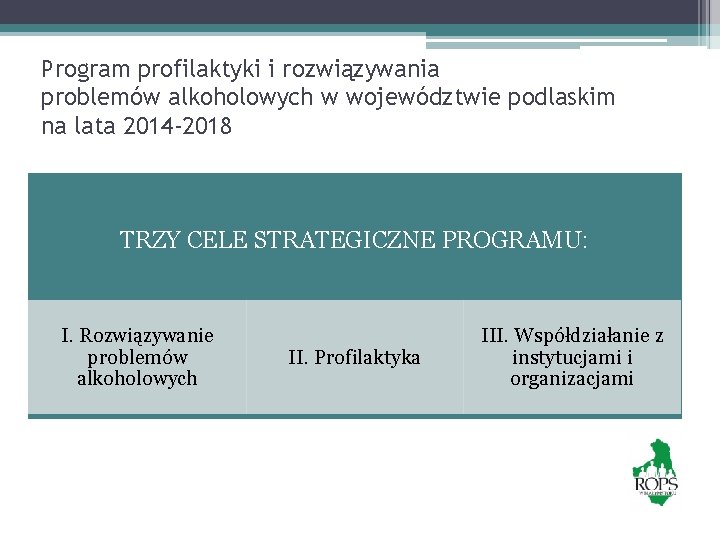 Program profilaktyki i rozwiązywania problemów alkoholowych w województwie podlaskim na lata 2014 -2018 TRZY