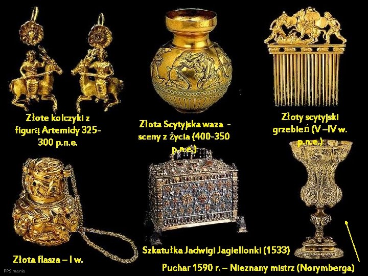 Złote kolczyki z figurą Artemidy 325300 p. n. e. Złota flasza – I w.