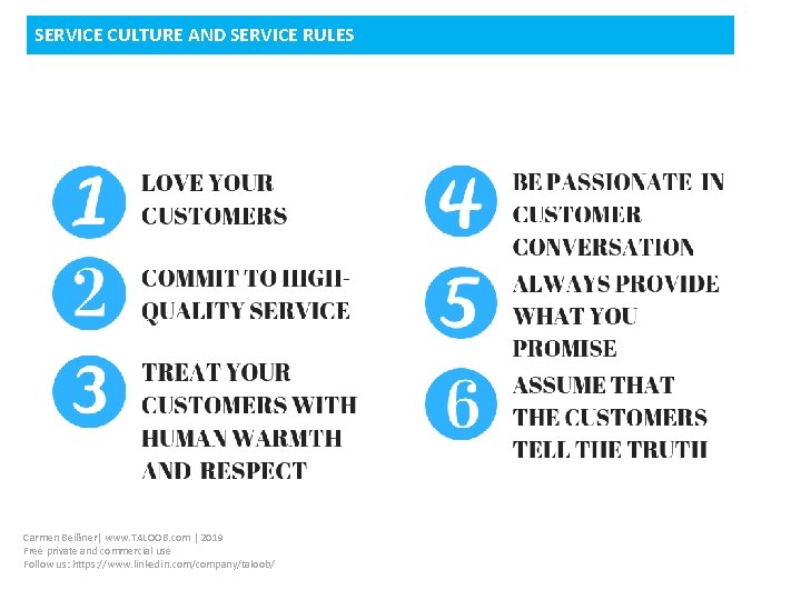 SERVICE CULTURE AND SERVICE RULES Carmen Beißner| www. TALOOB. com | 2019 Free private