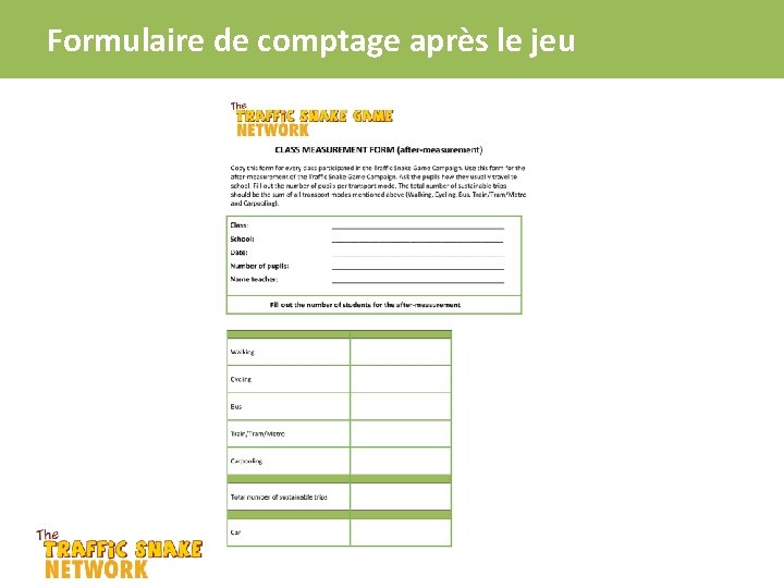 Formulaire de comptage après le jeu 