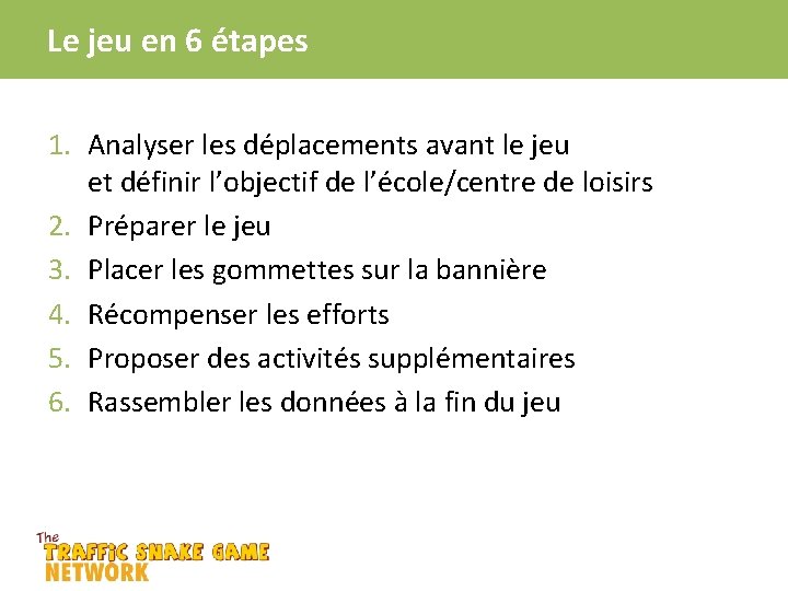 Le jeu en 6 étapes 1. Analyser les déplacements avant le jeu et définir