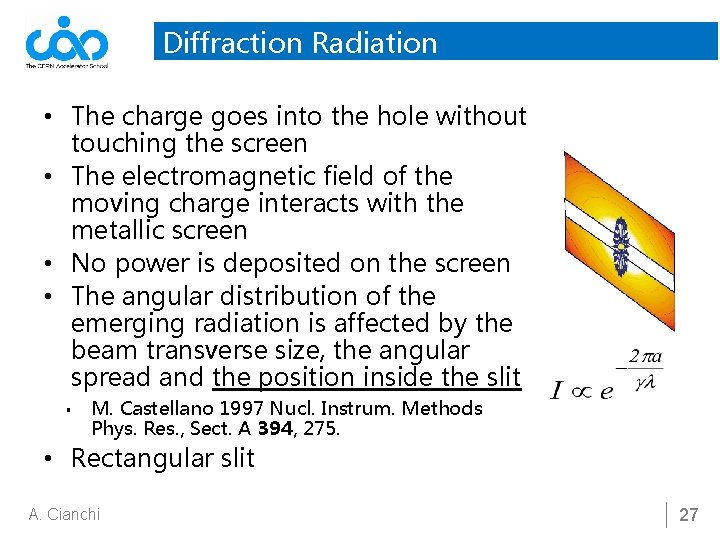 Diffraction Radiation • The charge goes into the hole without touching the screen •