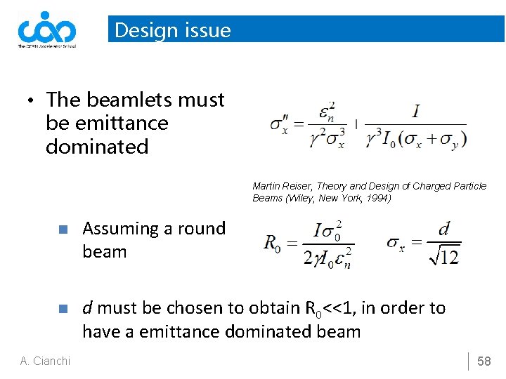 Design issue • The beamlets must be emittance dominated Martin Reiser, Theory and Design