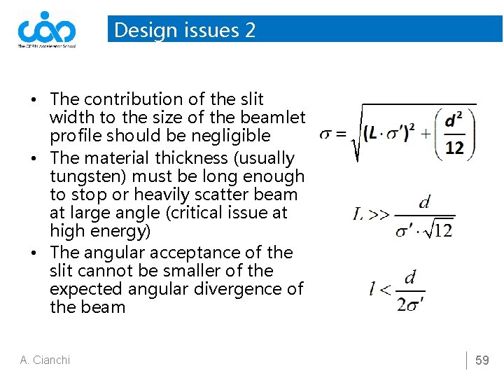 Design issues 2 • The contribution of the slit width to the size of