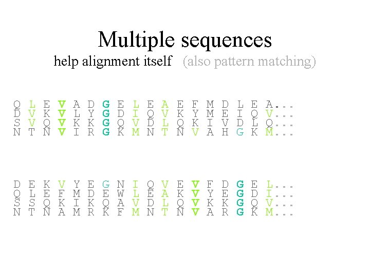 Multiple sequences help alignment itself (also pattern matching) Q D S N L V