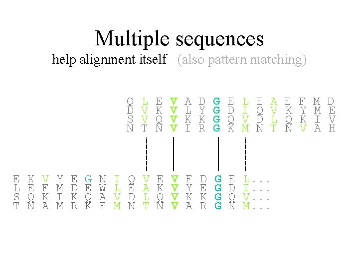 Multiple sequences help alignment itself (also pattern matching) E L S T K E