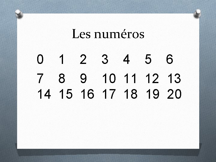 Les numéros 0 1 2 3 4 5 6 7 8 9 10 11
