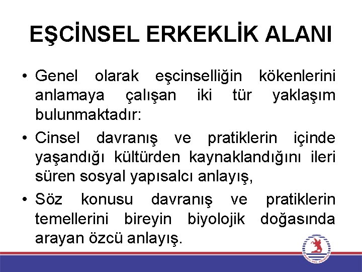 EŞCİNSEL ERKEKLİK ALANI • Genel olarak eşcinselliğin kökenlerini anlamaya çalışan iki tür yaklaşım bulunmaktadır: